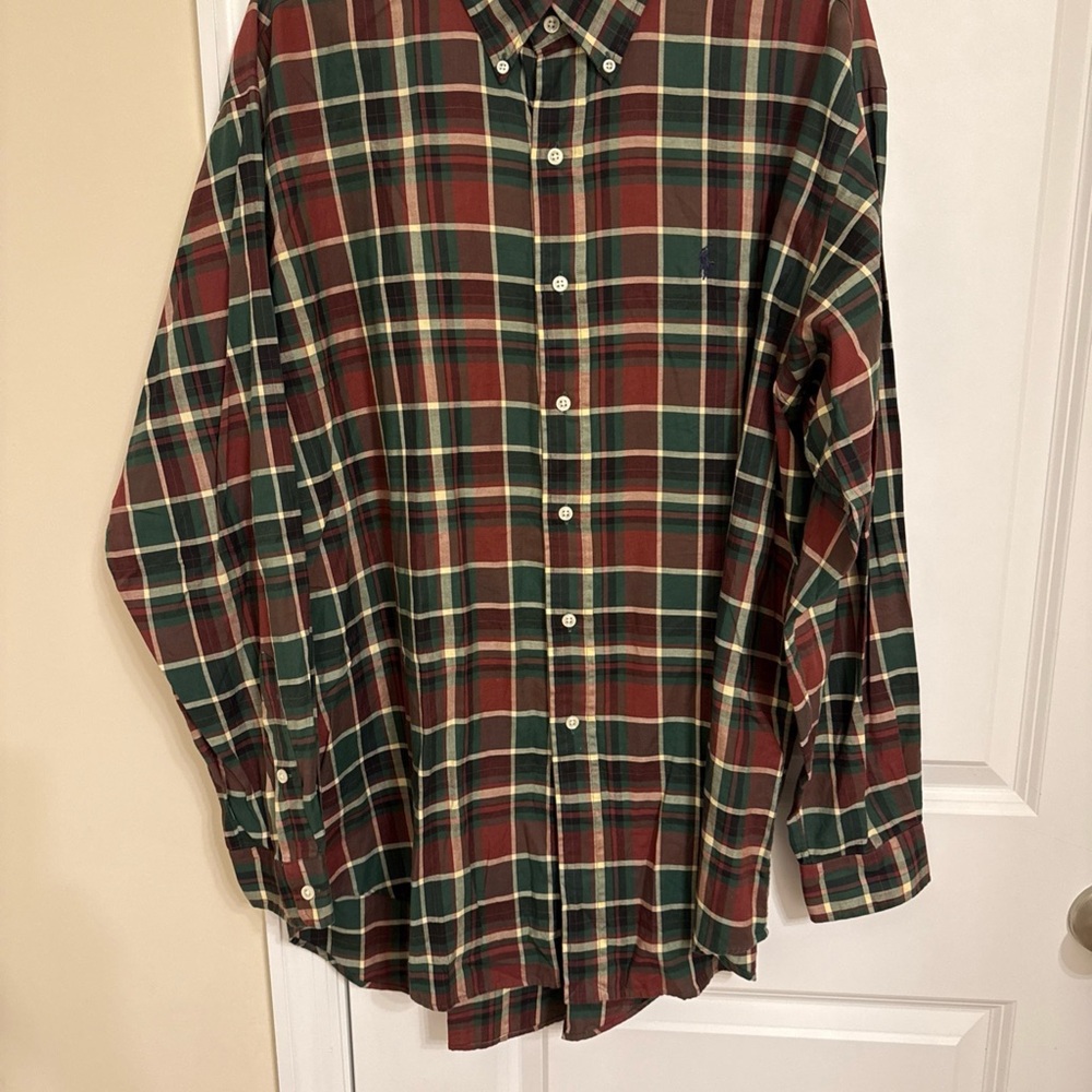 Ralph Lauren Red and Green Plaid Men's Shirt